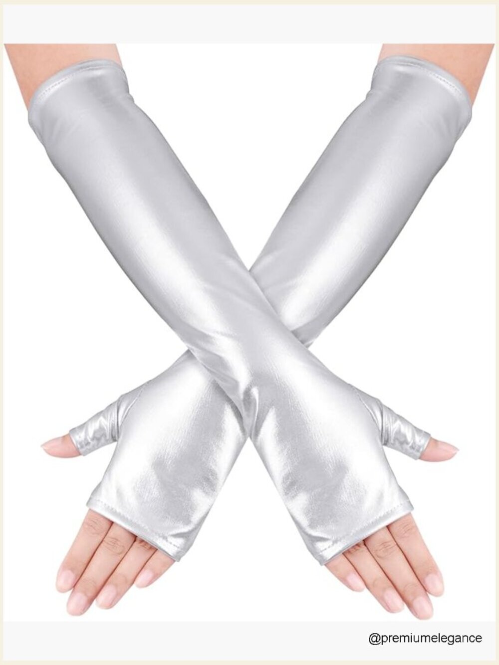 Shiny Metallic Fingerless Gloves Long Silver Costume for Women Halloween